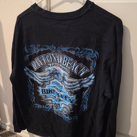 Daytona Beach Bike Week Other - Daytona Beach Bike Week 2017 76th Anniversary Long Sleeve Black Tee Mens M